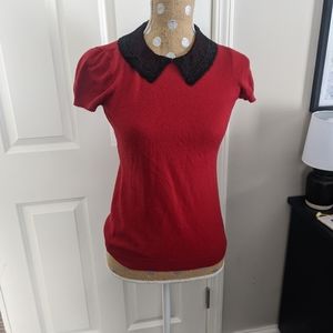 Short Sleeved Sweater with Lace Collar